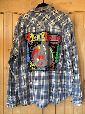 Neil Young OOAK Lucky Brand Hand Painted Flannel Snap Shirt